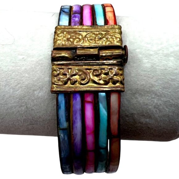 Vintage Boho Style Necklace & Bracelet Set With Multicolor Faux Gemstones.   N57 - Picture 9 of 14